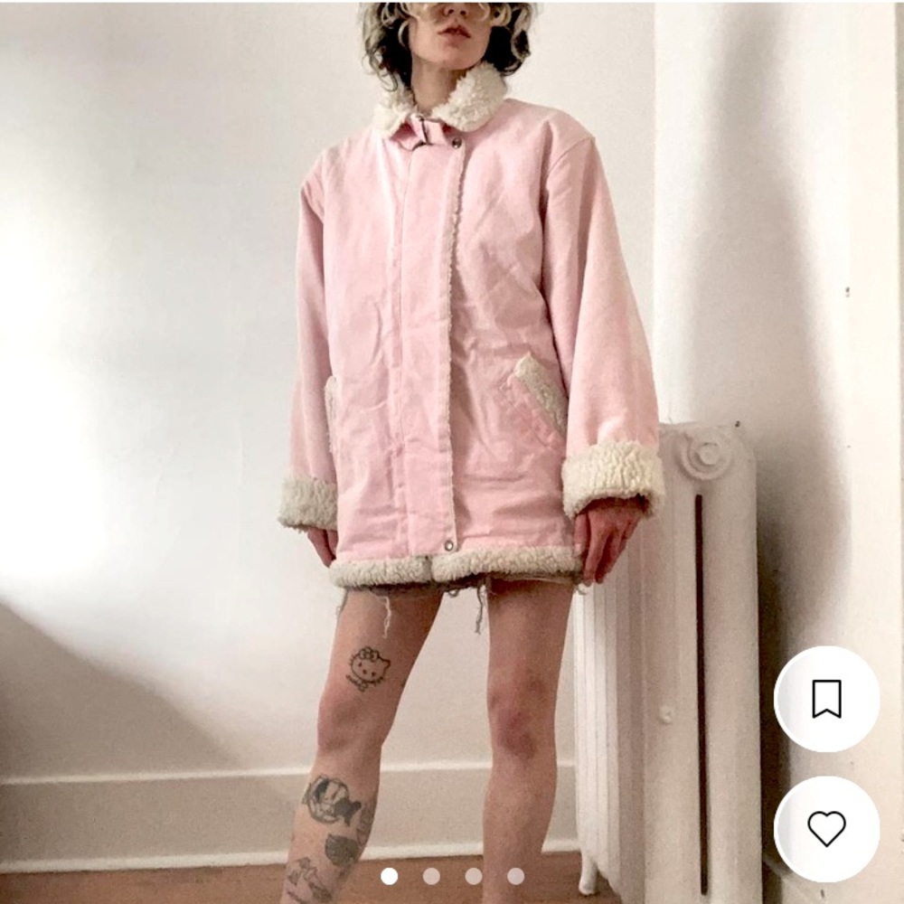 *rare* VINTAGE Hollywood Jeans Pink Denim Shearling Coat
